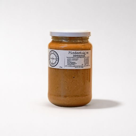 Ambachtelijke pindakaas - 375 ml Pindastukjes zeezout vers product uit Twente - Van Twentse Bodem