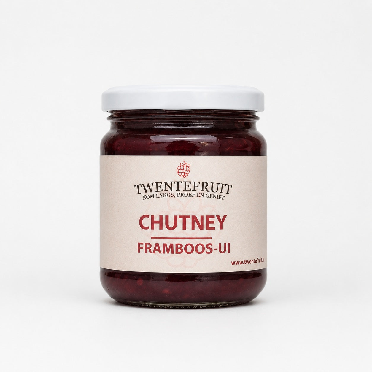 Framboos-ui chutney - 115 gram vers product uit Twente - Van Twentse Bodem